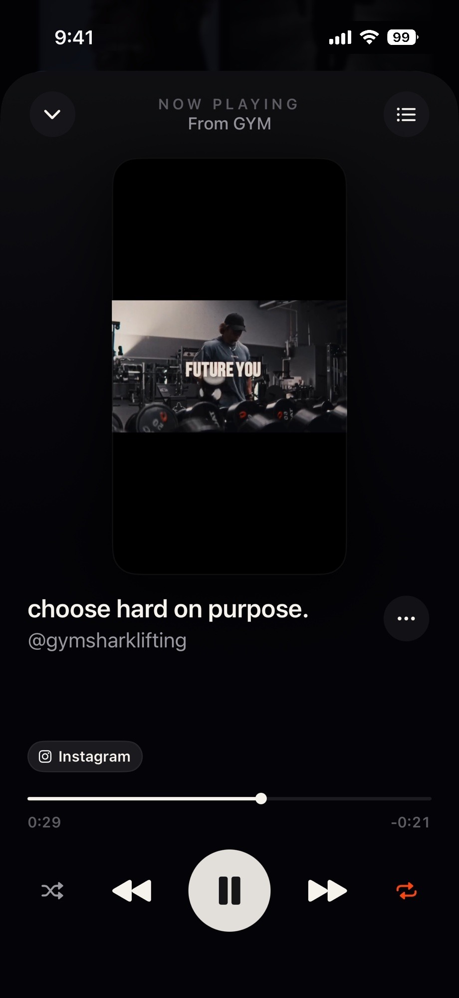 Reelign playback screen with a reel playing and music style controls
